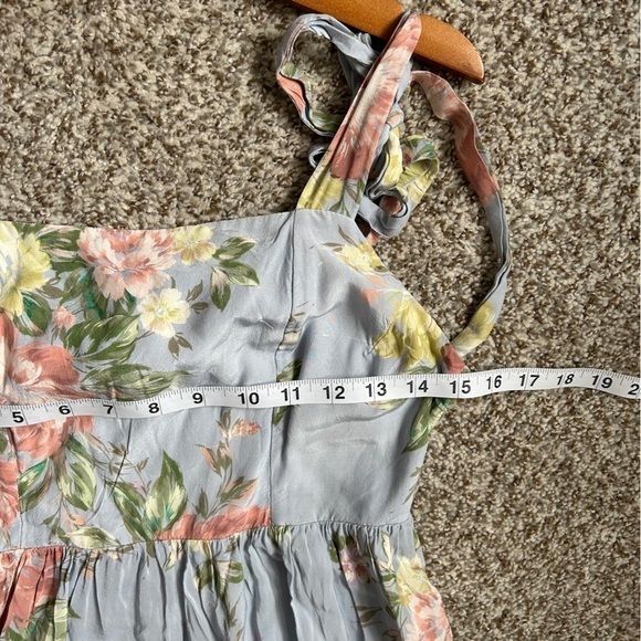 Yumi Kim Tinley Dress Blue Pink Floral Tie Strap Ruffle Midi Dress 10 Wedding - Picture 11 of 13